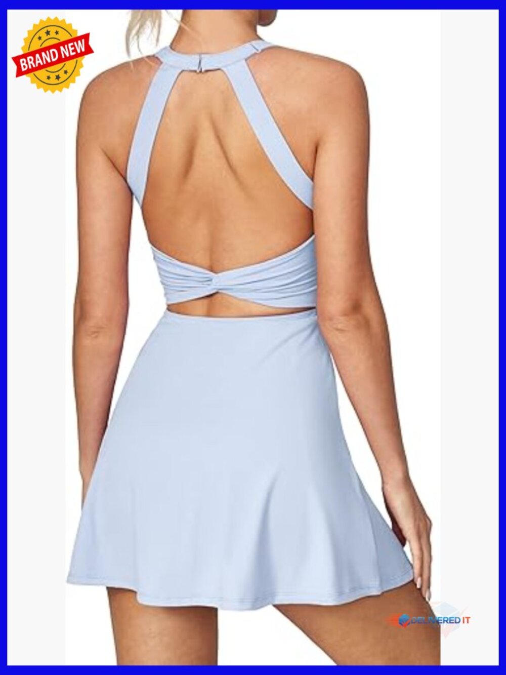 Tennis Dress with Built-in Shorts and Bra Athletic Workout Golf Dress Sleeveless